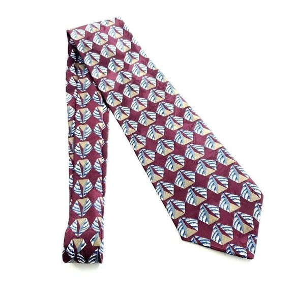 Viaggio Red Tan Geometric Jacquard Print Short Silk Tie - Picture 6 of 6